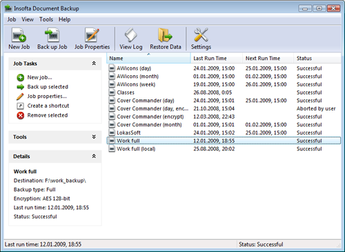 Document Backup: Main Window